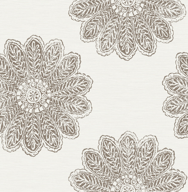 Sol Espresso Medallion Wallpaper by A-Street Prints Celadon Covers about 56.4 square feet 20.5-in by 33-ft long roll Unpasted 20.9 - Fabric Carolina -
