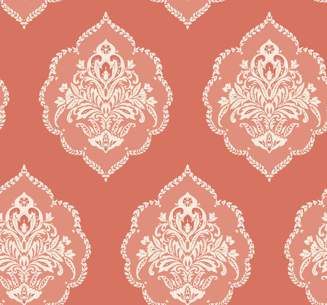 Signet Medallion Damask Coral Wallpaper by York Wallcoverings Damask Resource Library Covers about 60.8 square feet 27-in by 27-ft long roll Prepasted 25.25 - Fabric Carolina - Signet Medallion Damask Coral Wallpaper by York Wallcoverings Damask Resource Library Covers about 60.8 square feet 27-in by 27-ft long roll Prepasted 25.25 - Fabric Carolina -
