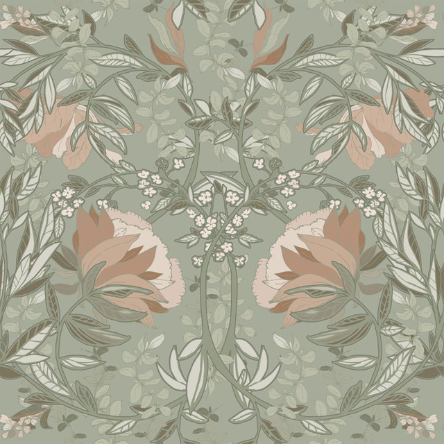 Ester Sage Nouveau Blooms Wallpaper by ESTA Home Design Department Covers about 57.5 square feet 20.9-in by 33-ft long roll Unpasted 20.9 - Fabric Carolina - Ester Sage Nouveau Blooms Wallpaper by ESTA Home Design Department Covers about 57.5 square feet 20.9-in by 33-ft long roll Unpasted 20.9 - Fabric Carolina -