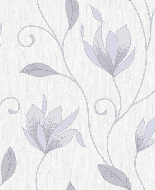 Mercutio Grey Floral Trail Wallpaper by Advantage Shades of Grey Covers about 56.4 square feet 20.5-in by 33-ft long roll Unpasted 25.2 - Fabric Carolina -