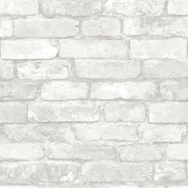 Buchanan Off White Brick Peel & Stick Wallpaper by Chesapeake Farmhouse Covers about 30.8 square feet 20.5-in by 18-ft long roll Peel & Stick 20.5 - Fabric Carolina -