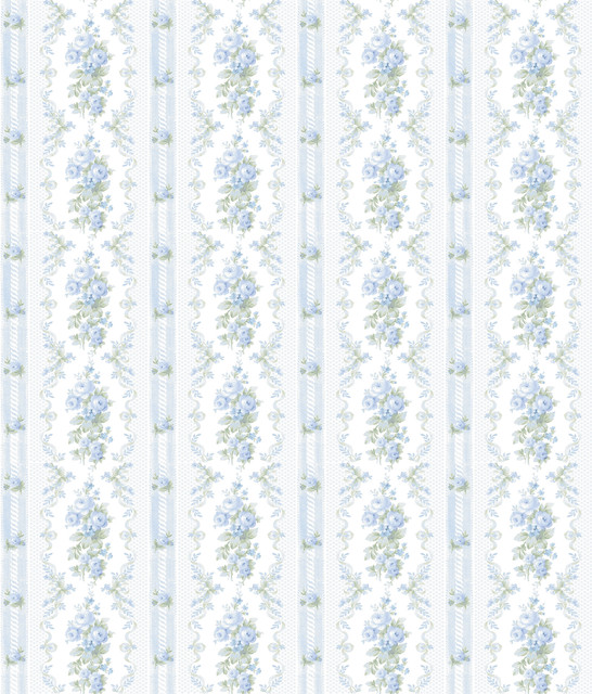 Dreamy Days Sweet Blue Stripe & Floral Wallpaper by A-Street Prints LoveShackFancy Covers about 56.4 square feet 20.5-in by 33-ft long roll Unpasted 24 - Fabric Carolina -