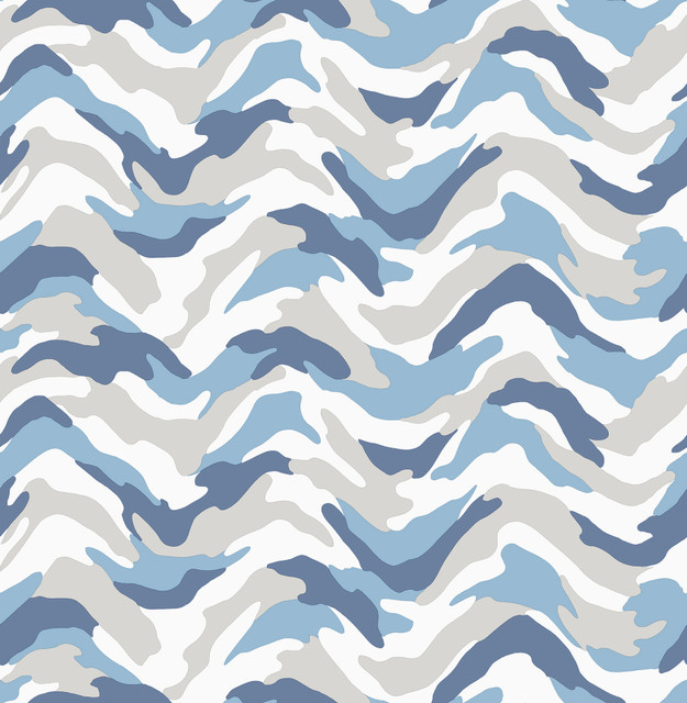 Stealth Blue Camo Wave Wallpaper by Brewster Brewster Kids Covers about 56.4 square feet 20.5-in by 33-ft long roll Unpasted 21 - Fabric Carolina -