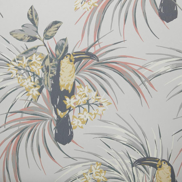 Le Toucan (Wp) # 06 Soft Grey by 1838 Wallcoverings Wallpaper ELODIE STRAIGHT PASTE THE WALL UNITED KINGDOM V-25.5" 20.5"X11YD - Fabric Carolina -