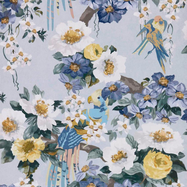 Floral Serenade (Wp) # 04 Sky by 1838 Wallcoverings Wallpaper V&A Decorative Papers Ii HALF DROP PASTE THE WALL UNITED KINGDOM V-21" 20.5"X11YD - Fabric Carolina -