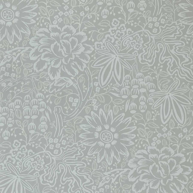 Peony Garden (Wp) # 03 Pewter by 1838 Wallcoverings Wallpaper V&A Decorative Papers Iii STRAIGHT PASTE THE WALL UNITED KINGDOM V-25" 20.5"X11YD - Fabric Carolina -