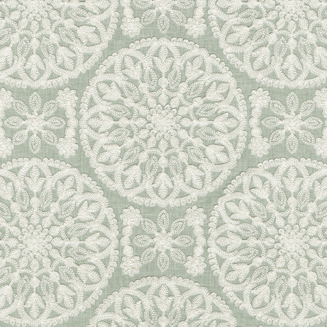 Lace Medallion Emb Mist 472231 by PK Lifestyles Fabric Cultural Exchange IX Base: 52% Polyester, 48% Cotton EMB: 100% Rayon India 51000 H: 10.2, V: 9 52 - Fabric Carolina - Lace Medallion Emb Mist 472231 by PK Lifestyles Fabric Cultural Exchange IX Base: 52% Polyester, 48% Cotton EMB: 100% Rayon India 51000 H: 10.2, V: 9 52 - Fabric Carolina -