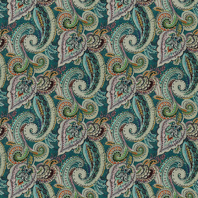 Majorca Paisley Mediterranean by RM CoCo Fabric Painter's Palette Cerulean Blue to Viridian Green 62% Viscose 14% Linen 24% Cotton See Sample 0 Horizontal: 19.49 and Vertical: 16.93 59.84 - Fabric Carolina -