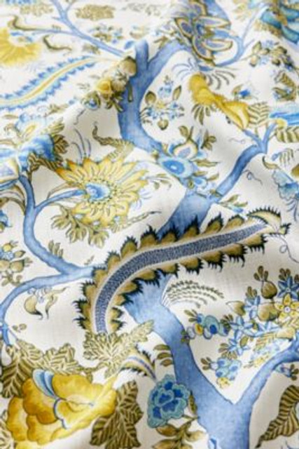 Metropolitan Palampore Print Sky And Sunlight SC166490001 by Scalamandre Fabric THE METROPOLITAN MUSEUM OF ART 100% LINEN THAILAND MEDIUM DUTY Horizontal: 44.5" and Vertical: 27" 54 - Fabric Carolina -