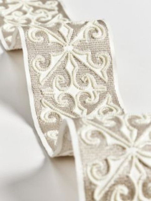 Saxony Embellished Tape Pearl SCT33370001 by Scalamandre Trim THE METROPOLITAN MUSEUM OF ART 50% POLYURETHANE 40% BEADS 10% VISCOSE INDIA LIGHT DUTY Horizontal: 3.15" and Vertical: 0" 3 - Fabric Carolina - Saxony Embellished Tape Pearl SCT33370001 by Scalamandre Trim THE METROPOLITAN MUSEUM OF ART 50% POLYURETHANE 40% BEADS 10% VISCOSE INDIA LIGHT DUTY Horizontal: 3.15" and Vertical: 0" 3 - Fabric Carolina -