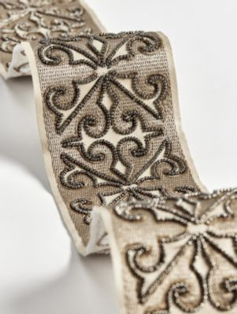 Saxony Embellished Tape Bronze SCT33370002 by Scalamandre Trim THE METROPOLITAN MUSEUM OF ART 50% POLYURETHANE 40% BEADS 10% VISCOSE INDIA LIGHT DUTY Horizontal: 3.15" and Vertical: 0" 3 - Fabric Carolina - Saxony Embellished Tape Bronze SCT33370002 by Scalamandre Trim THE METROPOLITAN MUSEUM OF ART 50% POLYURETHANE 40% BEADS 10% VISCOSE INDIA LIGHT DUTY Horizontal: 3.15" and Vertical: 0" 3 - Fabric Carolina -