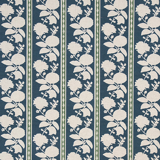 Quiet Brook Indigo by Carole Fabric English Garden 85% Cotton, 15% Linen 45,000 Martindale Circular Rubs 8 5/8" V, 7 5/8" H 54 1/2" - Fabric Carolina -