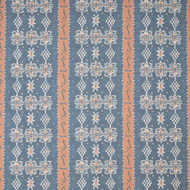 High Noon Indigo by Carole Fabric Go West 85% Polyester, 15% Linen 30,000 Wyzenbeek Double Rubs 6 3/4" V, 13 1/2" H 54" - Fabric Carolina -