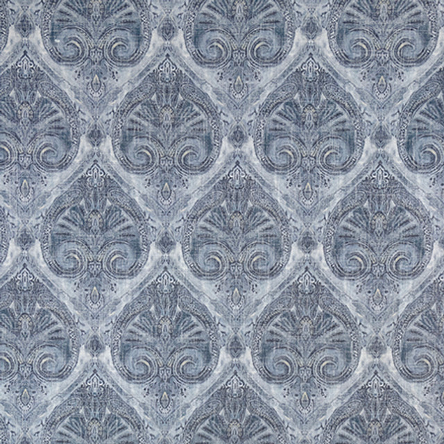 Push The Limit Indigo by Carole Fabric Well Suited 36% Polyester, 26% Cotton, 22% Viscose, 16% Linen 50,000 Wyzenbeek Double Rubs 20" V, 13 1/2" H 53.5" - Fabric Carolina -