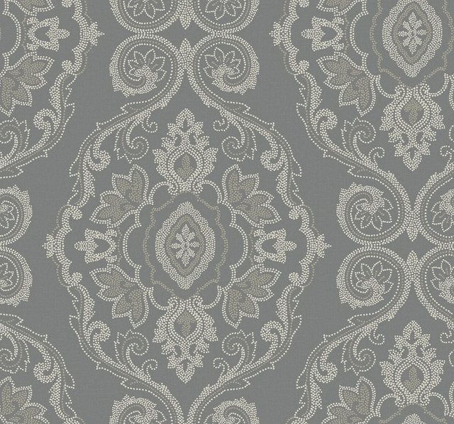Nautical Damask Black Sands by Seabrook Wallpaper Beach House United States 60.75 25.2" 27" - Fabric Carolina -