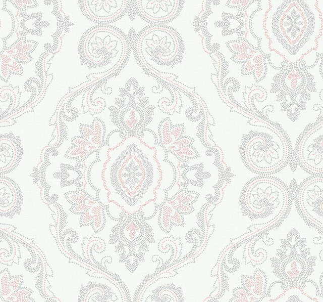 Nautical Damask Pink Sunset by Seabrook Wallpaper Beach House United States 60.75 25.2" 27" - Fabric Carolina -