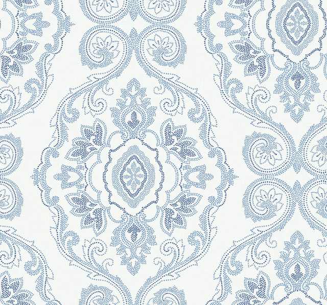 Nautical Damask Coastal Blue by Seabrook Wallpaper Beach House United States 60.75 25.2" 27" - Fabric Carolina -