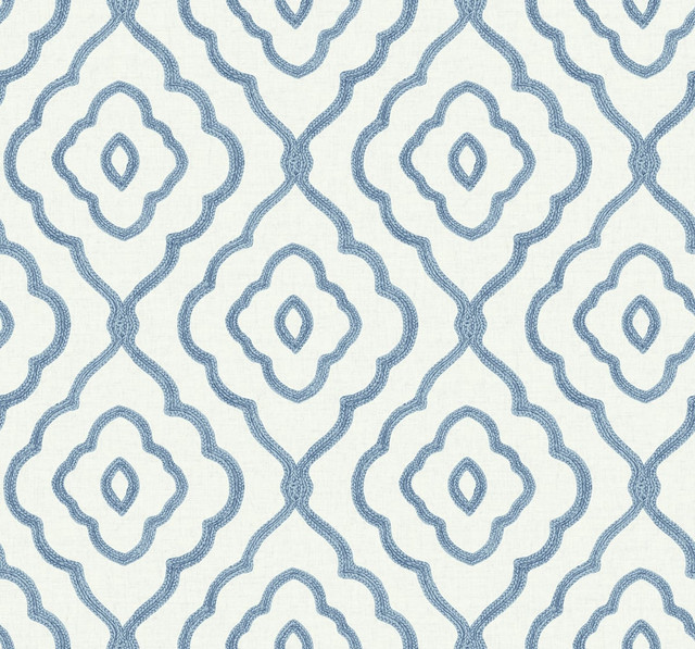 Seaside Ogee Blue Oasis by Seabrook Wallpaper Beach House United States 60.75 12.6" 27" - Fabric Carolina -