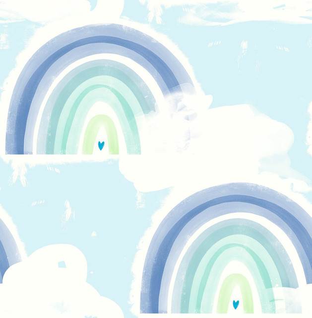 Rainbows Blue and Green by Seabrook Wallpaper Day Dreamers United States 56.12 20.87" 20.5" - Fabric Carolina -