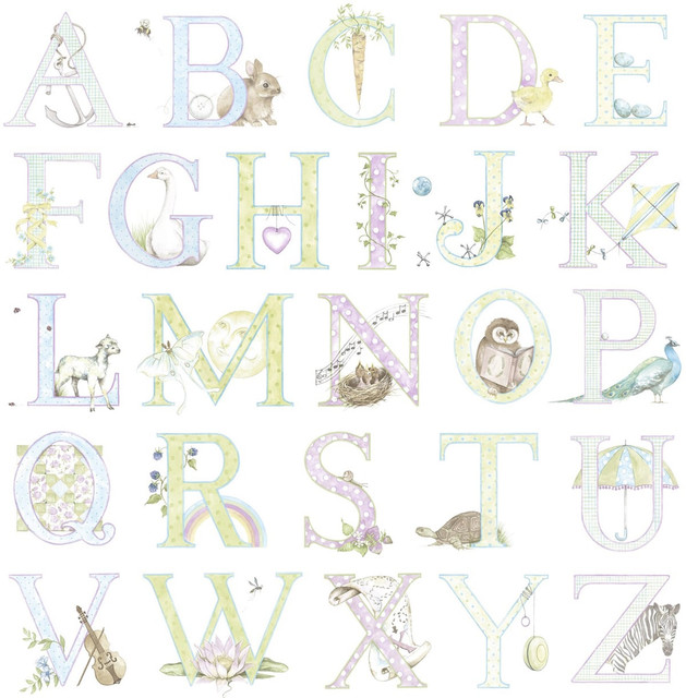 Alphabet Light Pastel by Seabrook Wallpaper Day Dreamers United States 56.12 20.87" 20.5" - Fabric Carolina -