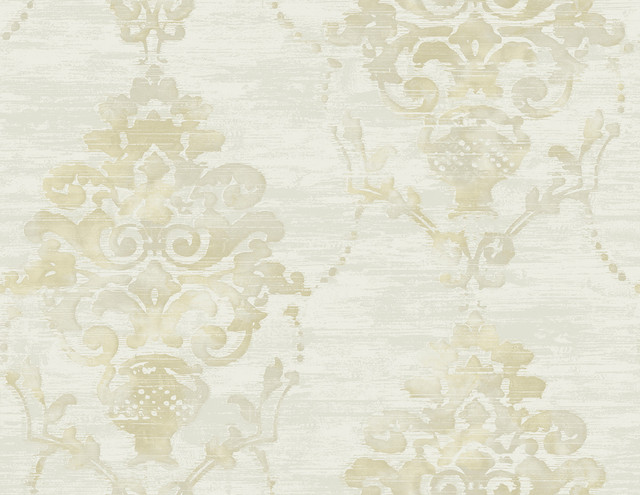 Damask Metallic Cream and Tan by Seabrook Wallpaper French Impressionist United States 60.55 20.87" 27" - Fabric Carolina -