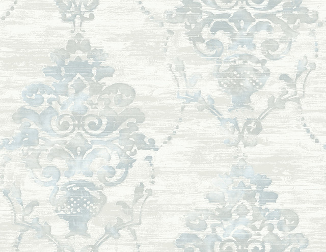 Damask Metallic Pearl and Powder Blue by Seabrook Wallpaper French Impressionist United States 60.55 20.87" 27" - Fabric Carolina -