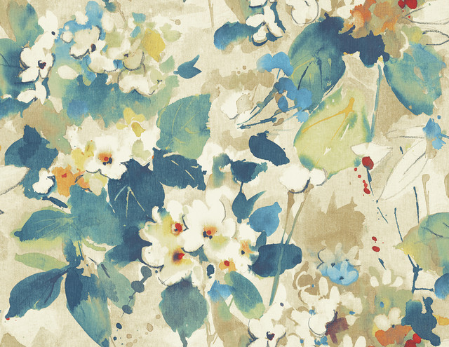 Chambon Cerulean, Tan, and Orange by Seabrook Wallpaper Lugano United States 60.75 20.87" 27" - Fabric Carolina -