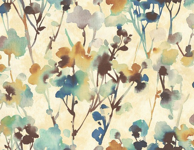 Faravel Cerulean, Brass, and Chocolate by Seabrook Wallpaper Lugano United States 60.75 20.87" 27" - Fabric Carolina -