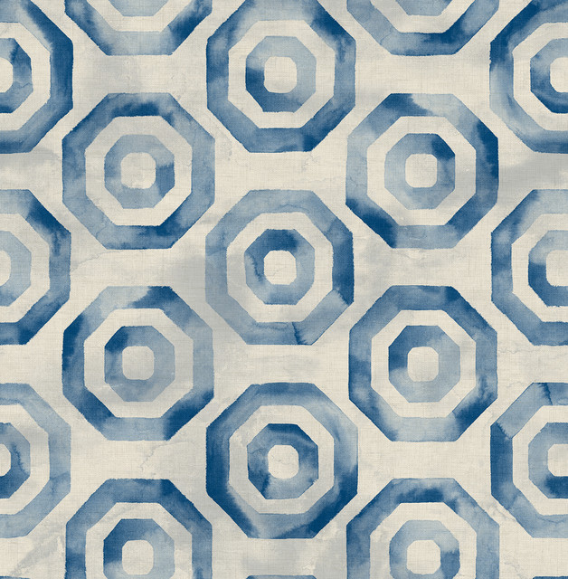 Faravel Geo Prussian Blue and Off-White by Seabrook Wallpaper Lugano United States 56.05 20.87" 20.5" - Fabric Carolina -