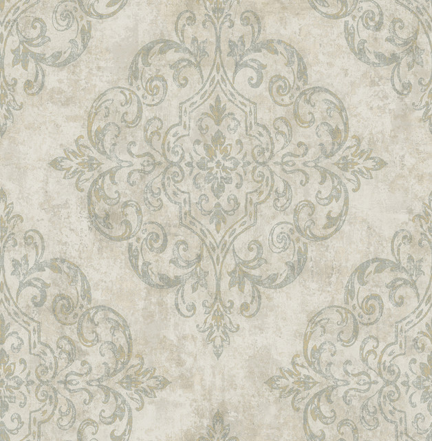 Atelier Gray, Metallic Gold, and Taupe by Seabrook Wallpaper Nouveau Luxe United States 56.05 20.87" 20.5" - Fabric Carolina -