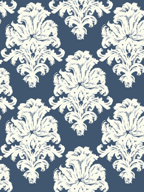 Montserrat Prussian Blue and White by Seabrook Wallpaper Tortuga United States 60.75 18" 27" - Fabric Carolina -