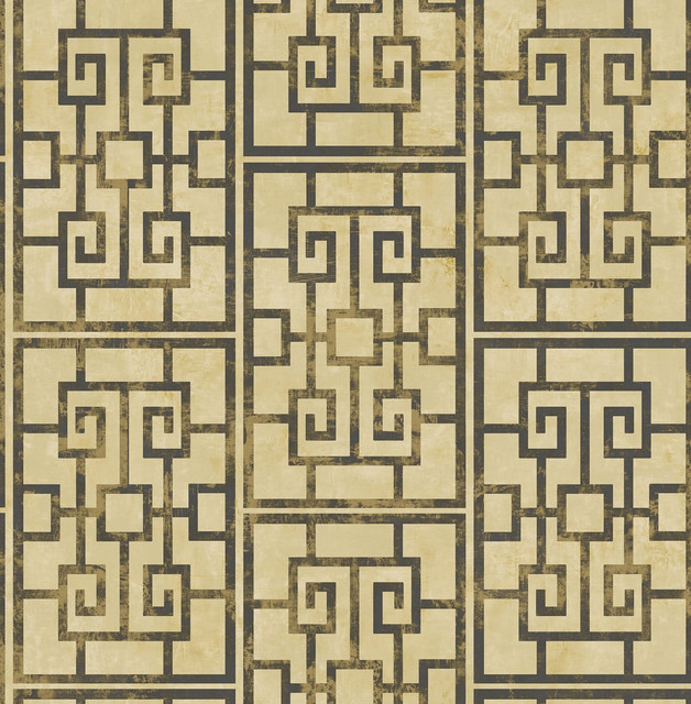 Dynasty Lattice Metallic Gold and Ebony by Seabrook Wallpaper Koi United States 56.05 20.87" 20.5" - Fabric Carolina -
