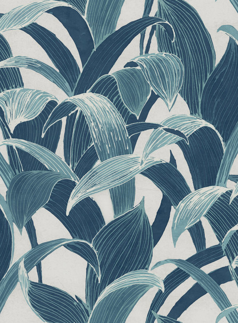 Imperial Banana Groves Metallic Pearl and Azure Blue by Seabrook Wallpaper Koi United States 56.05 27.8" 20.5" - Fabric Carolina -