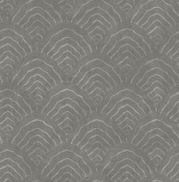 Confucius Scallop Charcoal and Metallic Silver by Seabrook Wallpaper Koi United States 56.05 20.87" 20.5" - Fabric Carolina -