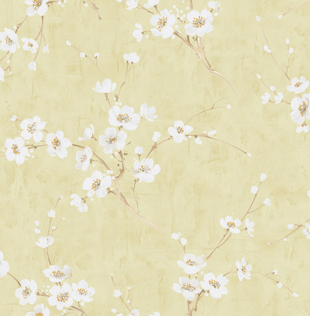 Silk Road Dogwood Metallic Pearl and Gold by Seabrook Wallpaper Koi United States 56.05 20.87" 20.5" - Fabric Carolina -
