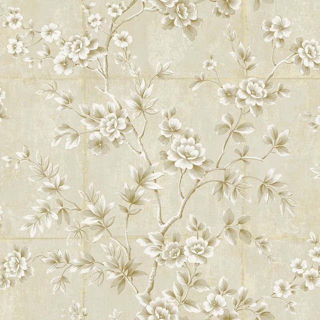 Great Wall Floral Metallic Gold and Greige by Seabrook Wallpaper Koi United States 60.75 27" 27" - Fabric Carolina -