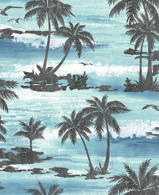Moseley Palm Trees Black and Blue by Seabrook Wallpaper Avant Garde United States 56.05 25.2" 20.5" - Fabric Carolina -