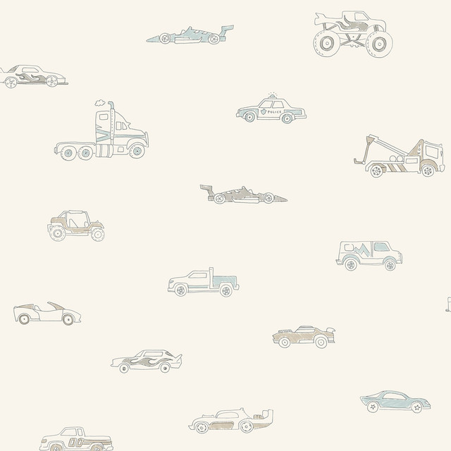 Traffic Jam Blue and Gray by Seabrook Wallpaper Playdate Adventure United States 56.05 20.87" 20.5" - Fabric Carolina -