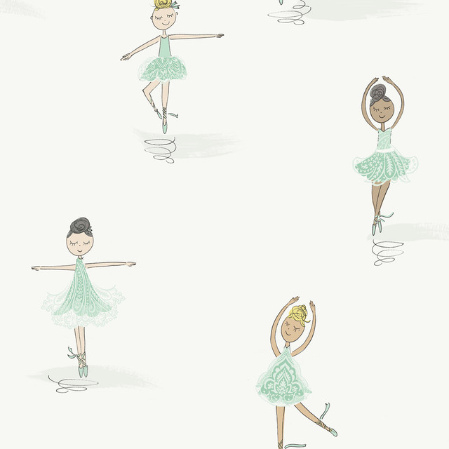 Tiny Dancers Teal and White by Seabrook Wallpaper Playdate Adventure United States 56.05 20.87" 20.5" - Fabric Carolina -