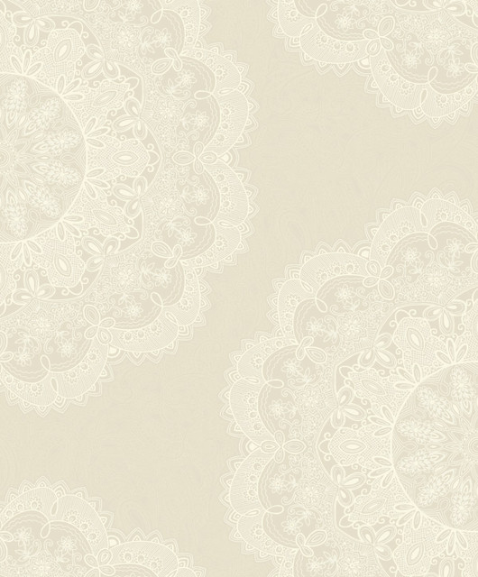 Lace Medallion Pearl and Off-White by Seabrook Wallpaper Aura Netherlands 56.05 25.2" 20.5" - Fabric Carolina -