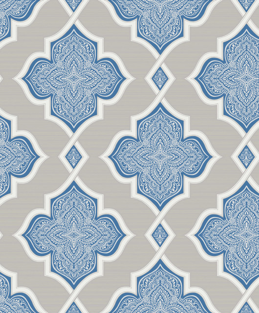 Trellis Silver, Blue, and Glitter by Seabrook Wallpaper Aura Netherlands 56.05 6.3" 20.5" - Fabric Carolina -