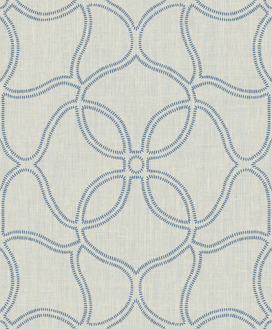 Geo Lattice Ocean Blue and Tan by Seabrook Wallpaper Aura Netherlands 56.05 25.2" 20.5" - Fabric Carolina -
