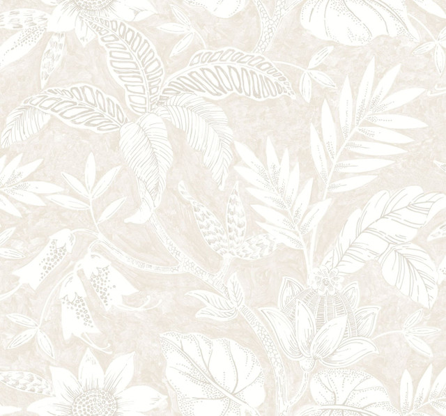 Rainforest Leaves Sand Dune and Brushed Taupe by Seabrook Wallpaper Boho Rhapsody United States 60.75 25.2" 27" - Fabric Carolina -