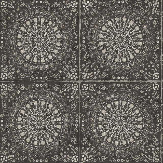 Mandala Boho Tile Brushed Ebony and Stone by Seabrook Wallpaper Boho Rhapsody United States 56.05 20.87" 20.5" - Fabric Carolina -