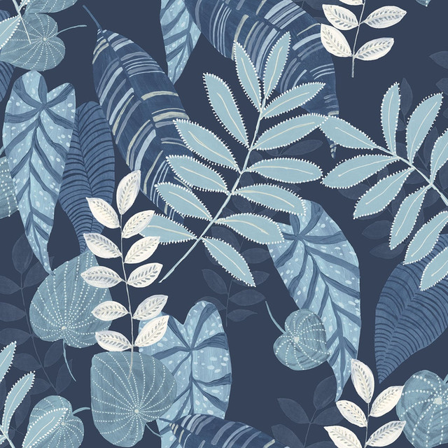 Tropicana Leaves Sky Blue and Champlain by Seabrook Wallpaper Boho Rhapsody United States 60.75 27" 27" - Fabric Carolina -