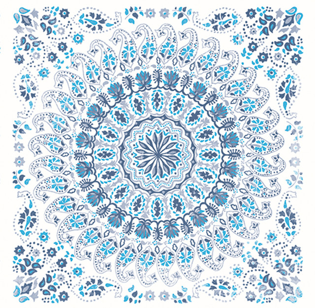 Mandala Boho Tile Fabric Cerulean and Washed Denim by Seabrook Wallpaper Boho Rhapsody United States 13.5 18" 3" - Fabric Carolina -