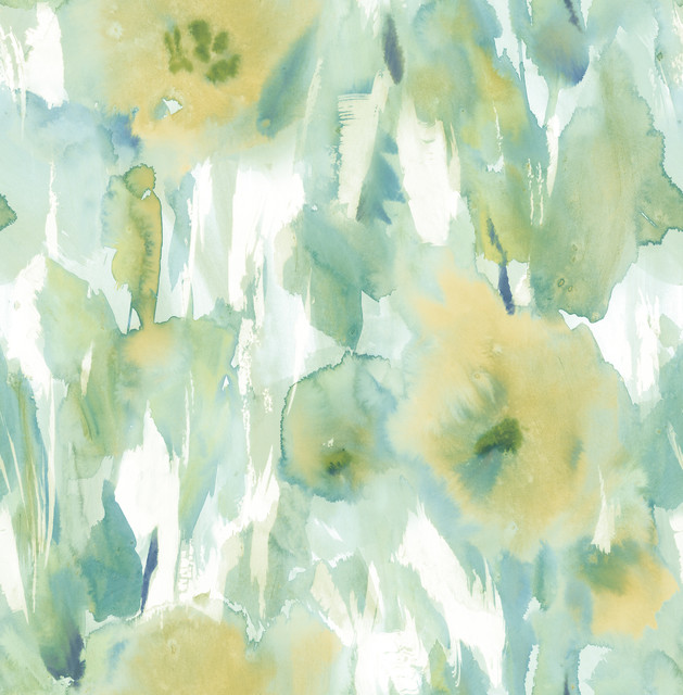 Watercolor Floral Lime Green, Teal, & Off-White by Seabrook Wallpaper L'Atelier de Paris United States 56.05 20.87" 20.5" - Fabric Carolina -