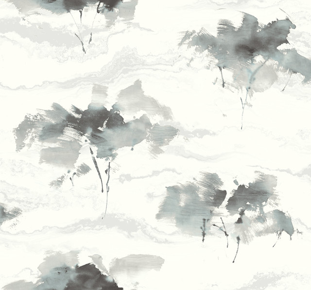 Brushstroke Trees Metallic Silver, Ebony, & Pearl by Seabrook Wallpaper L'Atelier de Paris United States 60.75 25.2" 27" - Fabric Carolina -