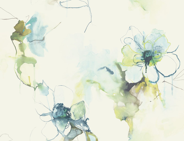 Anemone Watercolor Floral Glacier Blue and Pear by Seabrook Wallpaper Living with Art United States 60.53 20.87" 27" - Fabric Carolina -