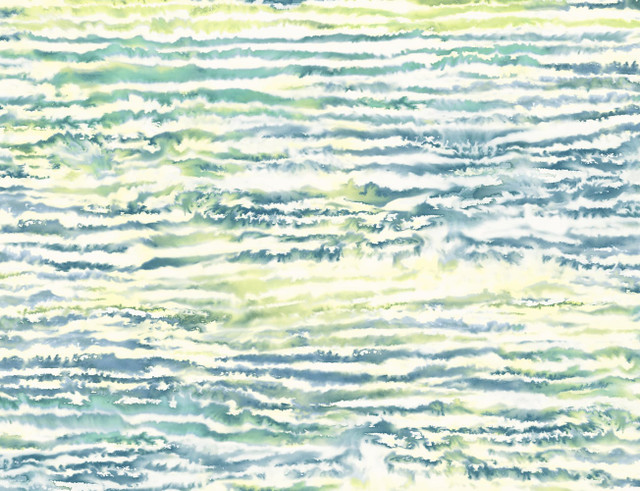 Watercolor Waves Deep Sea and Spring Green by Seabrook Wallpaper Living with Art United States 60.53 20.87" 27" - Fabric Carolina -